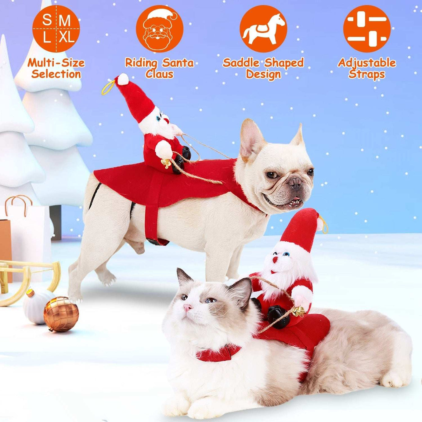 Christmas Santa Pet Outfit - Riding Style with Bell