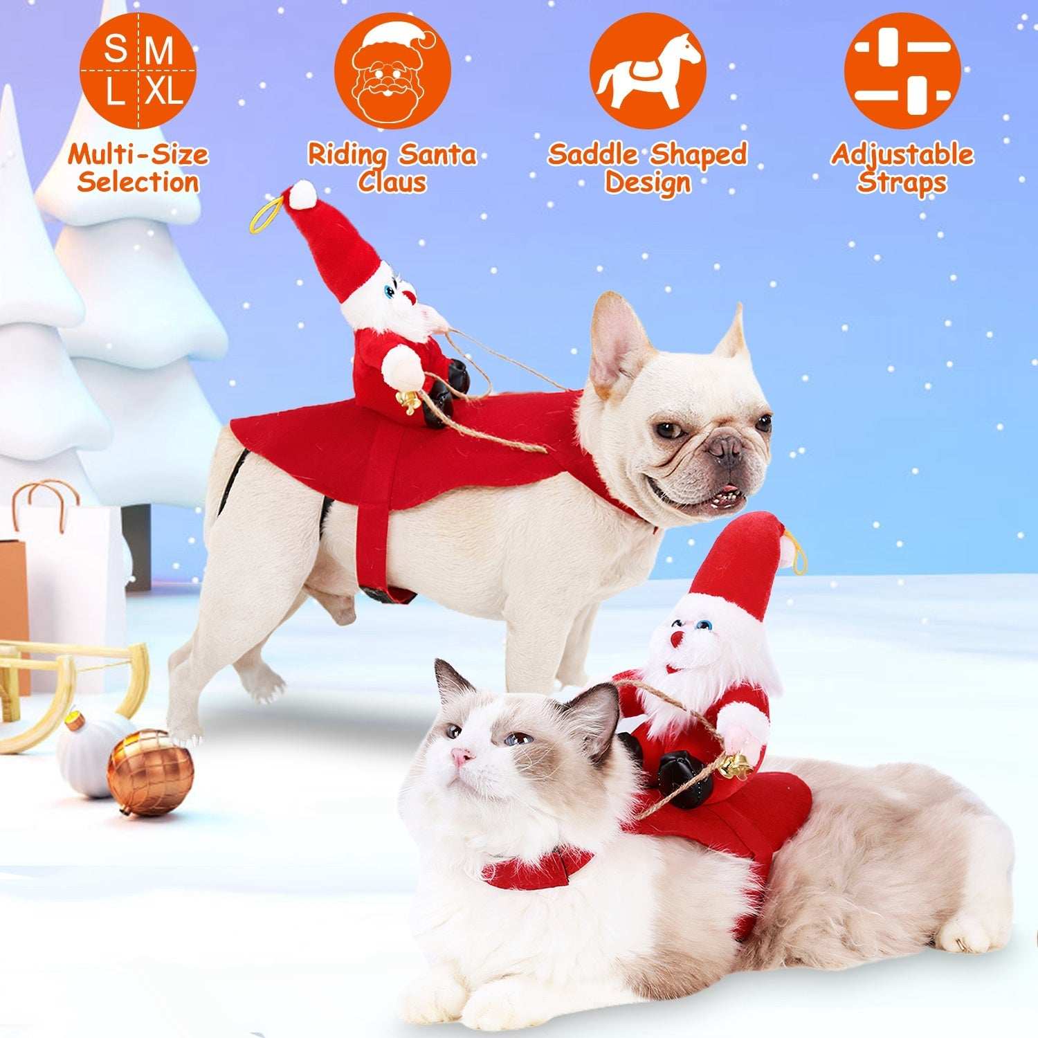 Christmas Santa Pet Outfit - Riding Style with Bell