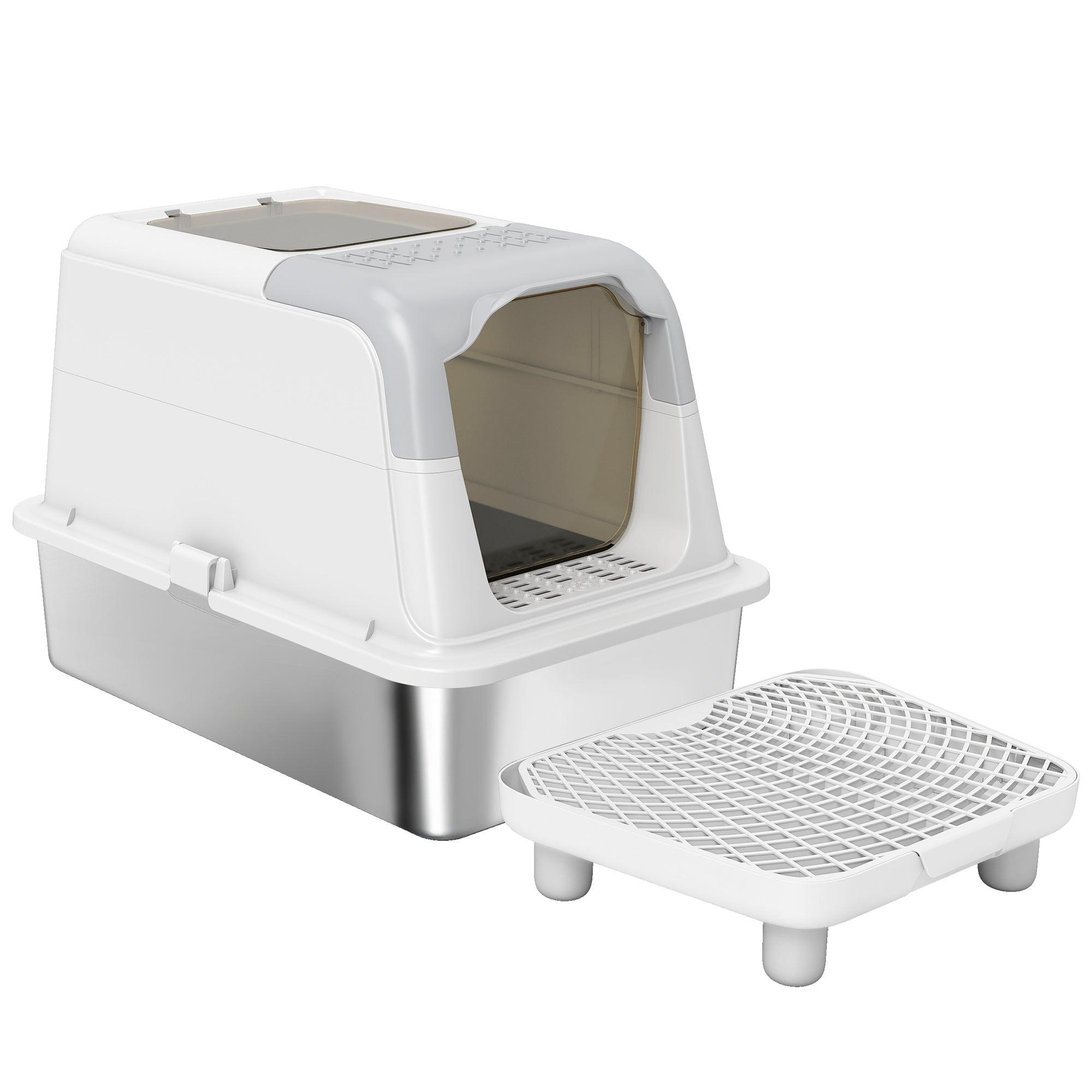 Cat Litter Box Enclosed XL Stainless Steel - Front Entry Top Exit Deodorizer