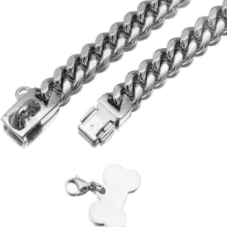 Stainless Steel Cuban Chain Lock Buckle Gold Silver Black Pet Dog Collar