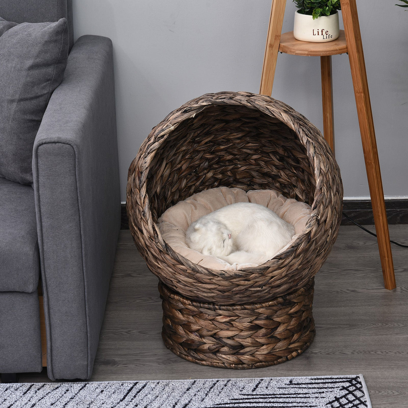 Cat Egg Chair Bed - Wicker Rotating Basket Elevated Stand