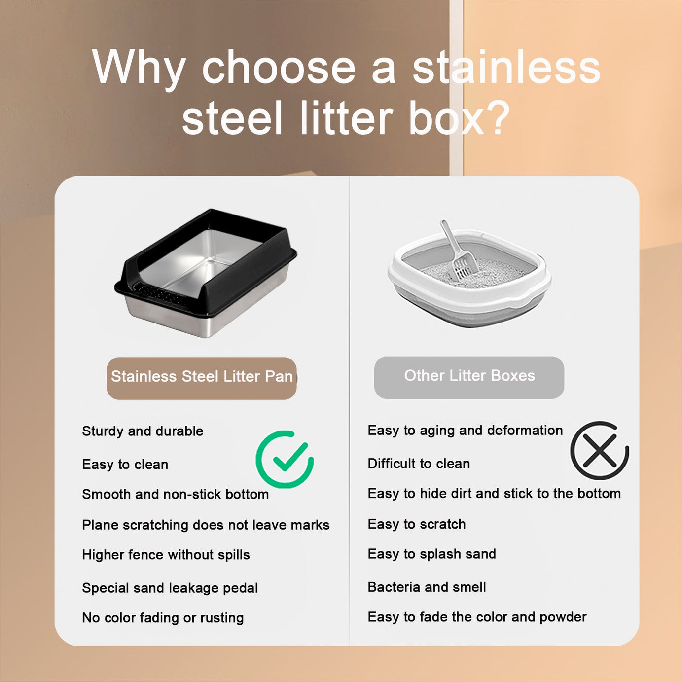 Cat Litter Box Oversized Stainless Steel - Semi-Enclosed Splash-Proof