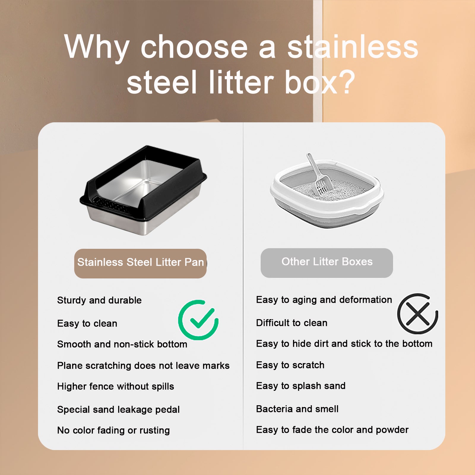 Cat Litter Box Oversized Stainless Steel - Semi-Enclosed Splash-Proof