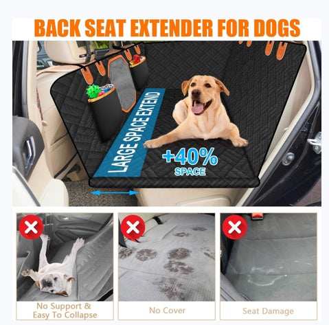 Adjustable Hard Bottom Dog Car Seat Backrest with Window & Storage Pockets