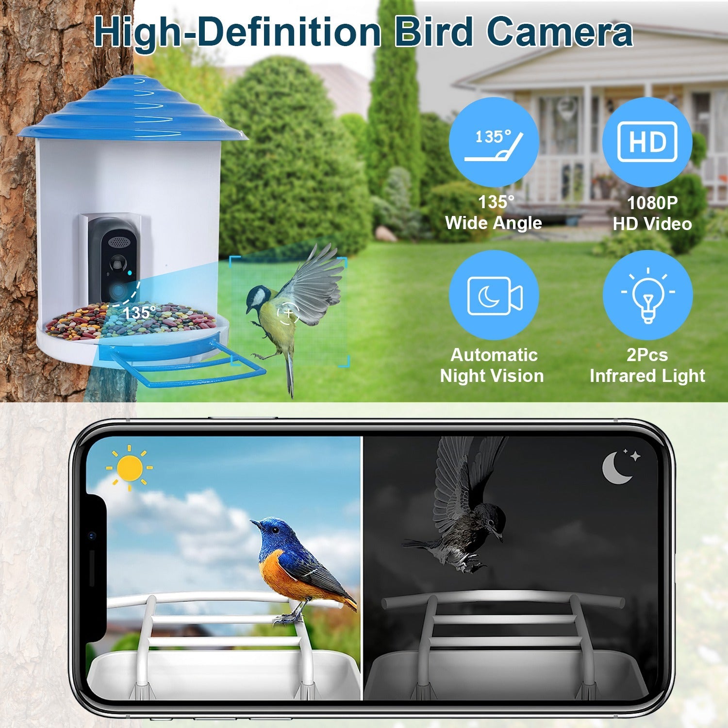 BirdCam Pro Feeder - Smart Solar HD Camera with AI ID
