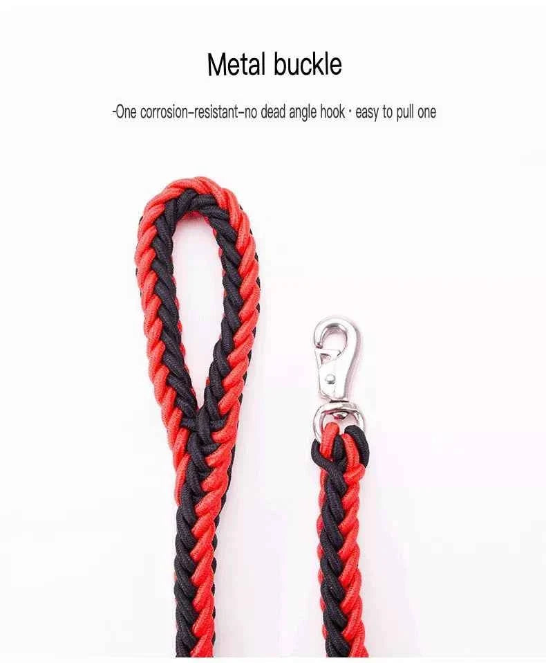 Dog Braided Rope Leash Set - Metal Clasp 4 Colors 3 Sizes