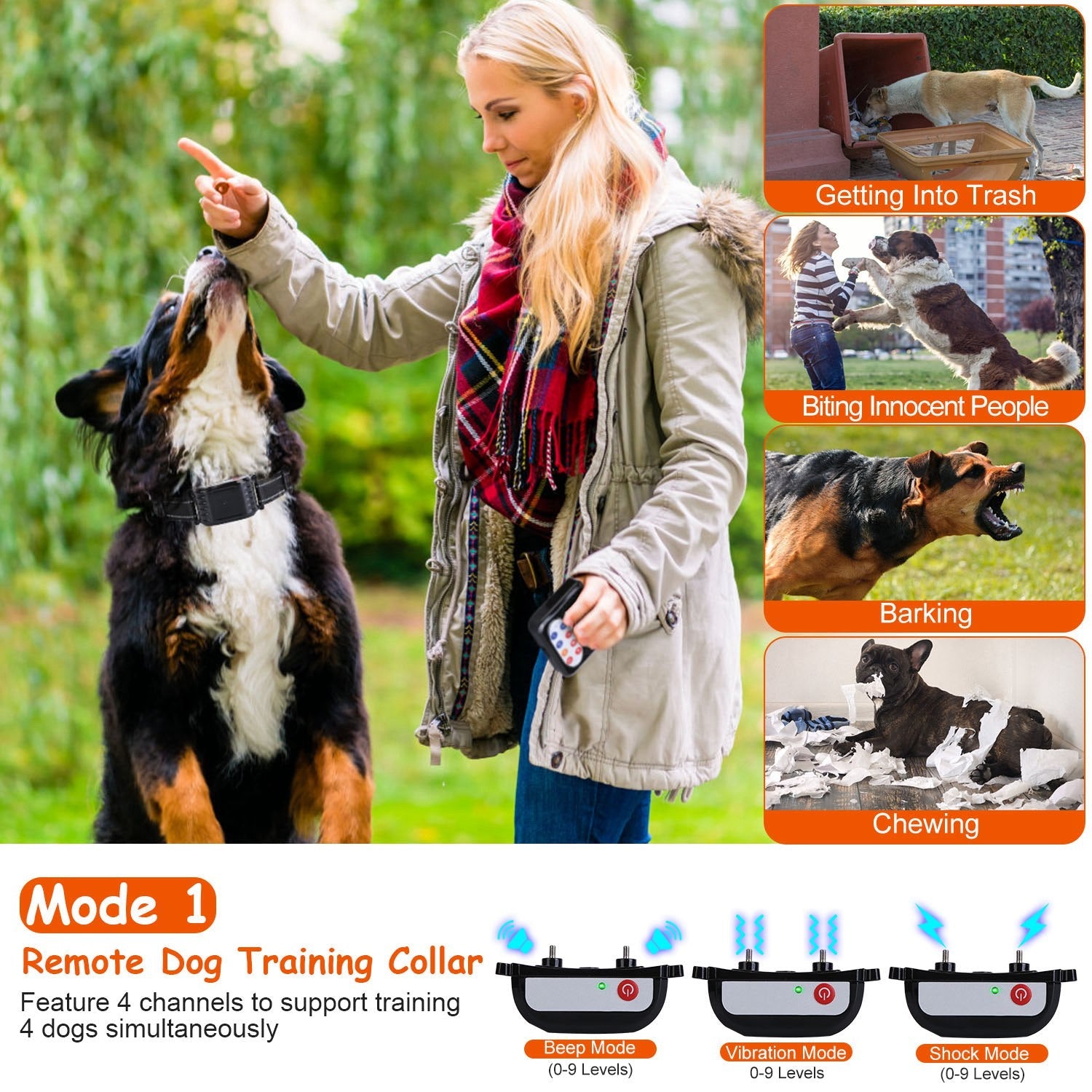 Dog Wireless Fence Training Collar - 990FT Remote with 3 Modes
