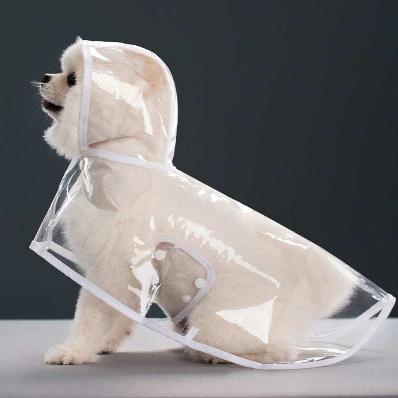 White Edge Transparent Pet Raincoat with Full Hood