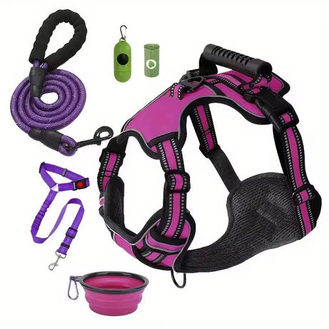 Tactical Dog Harness Set with Car Seat Belt & Travel Bowl