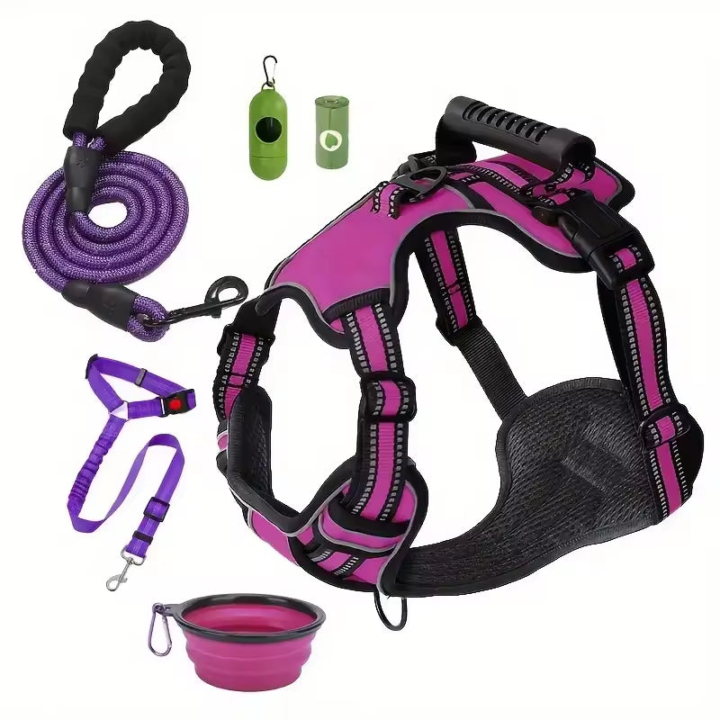 Tactical Dog Harness Set with Car Seat Belt & Travel Bowl