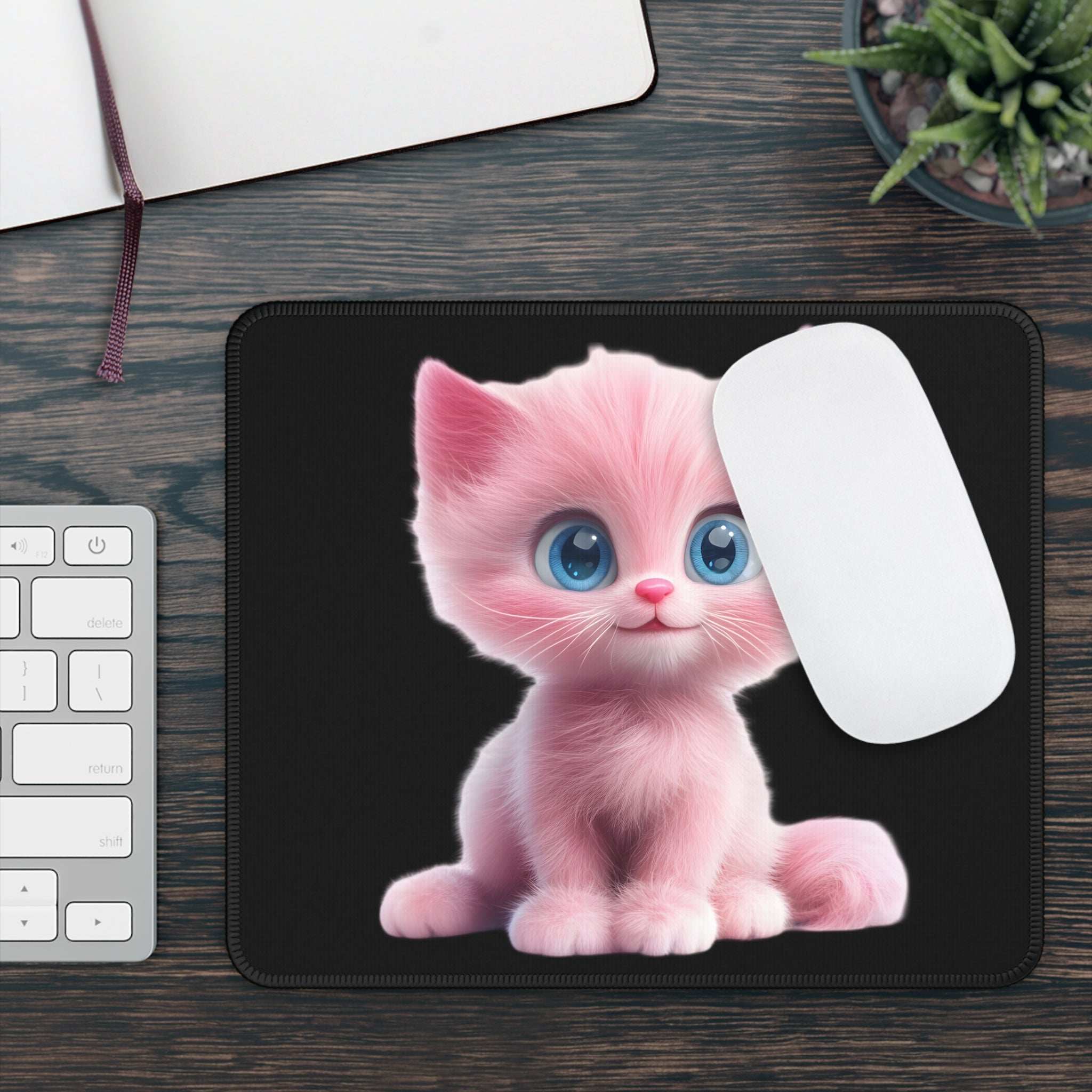 Cute Pink Cat Gaming Mouse Pad - Adorable Desk Accessory for Animal Lovers