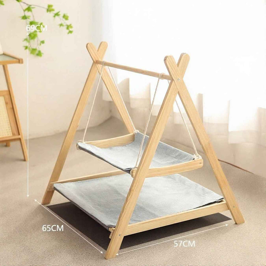 Cat Triangle Hammock Wooden Frame - Scandinavian Floor Stand Bed