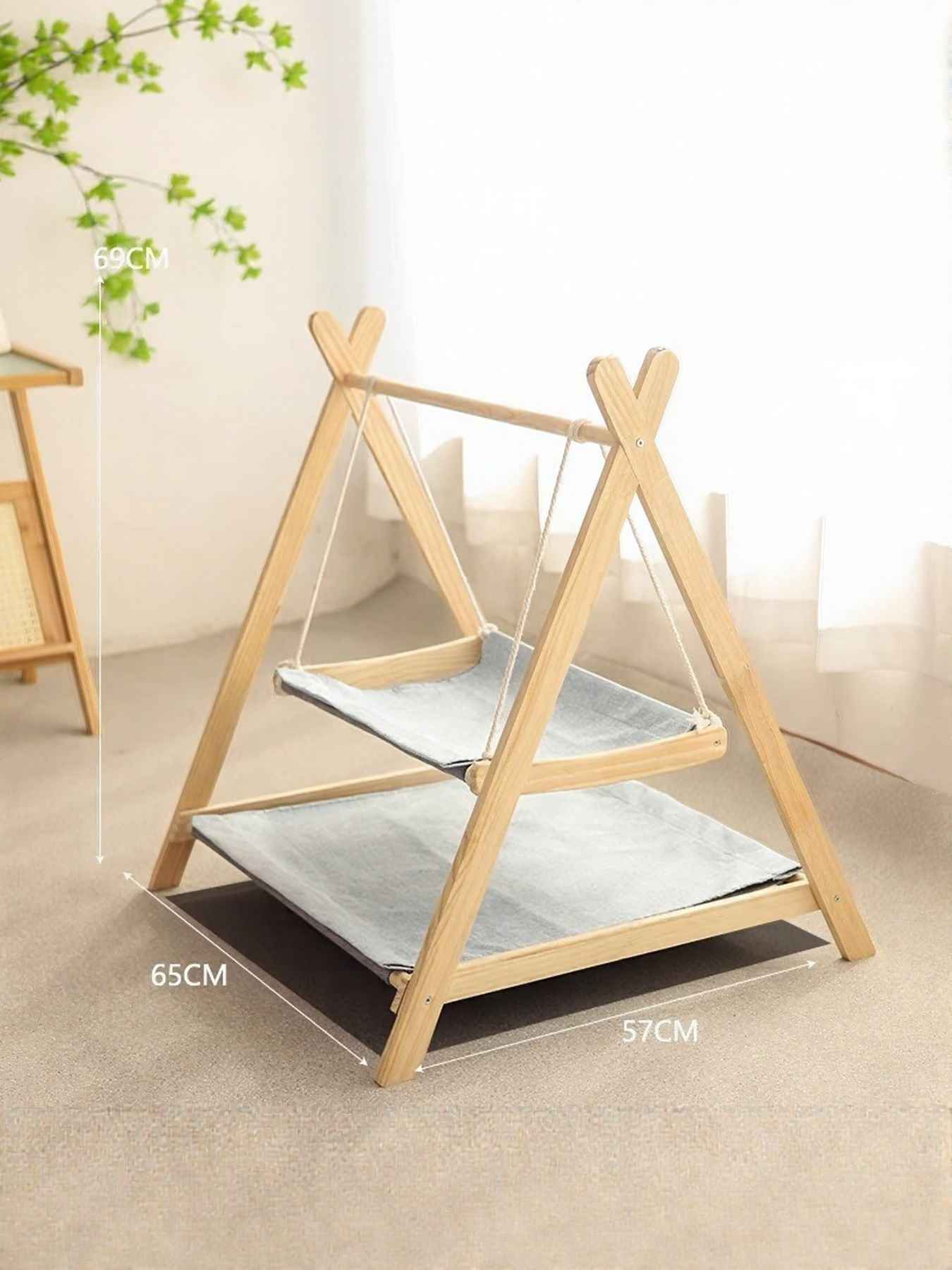 Cat Triangle Hammock Wooden Frame - Scandinavian Floor Stand Bed