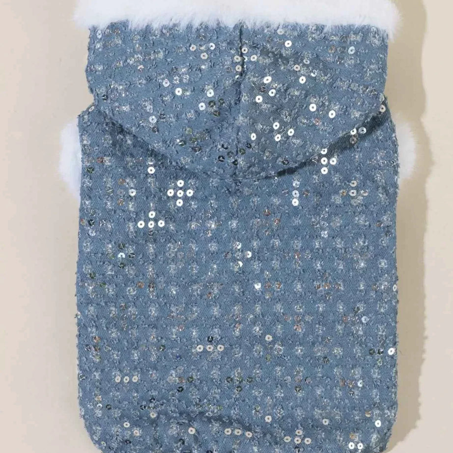 Sequin Pet Coat - Fur Trim Hoodie
