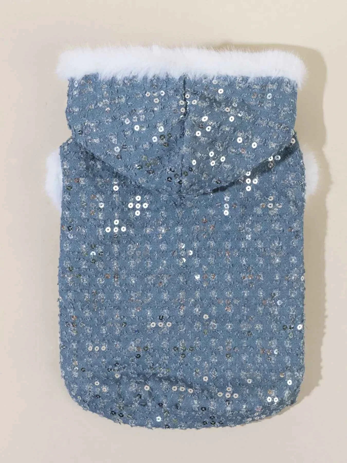 Sequin Pet Coat - Fur Trim Hoodie