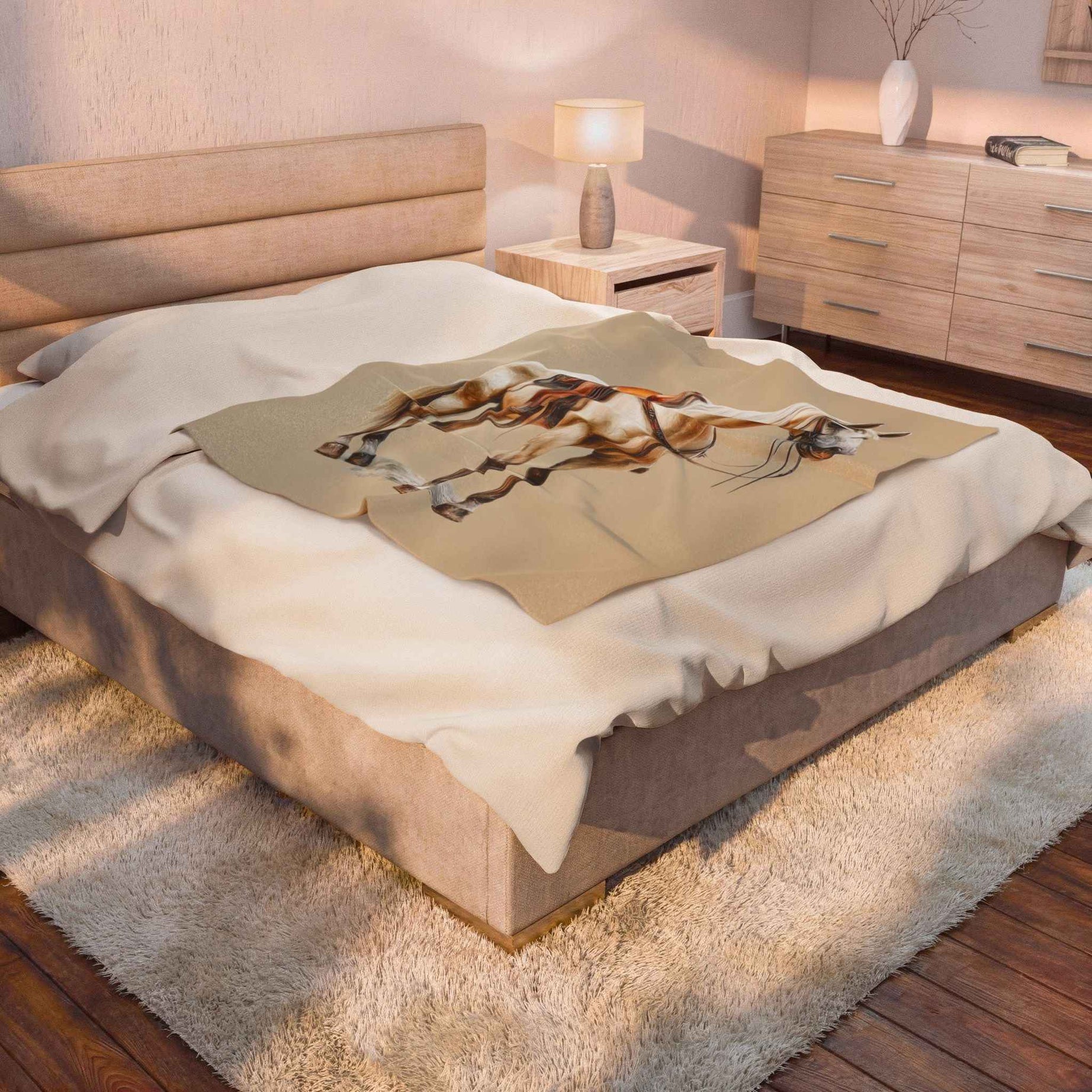 Velveteen Plush Blanket - Saddled Horse Illustration Cozy Throw