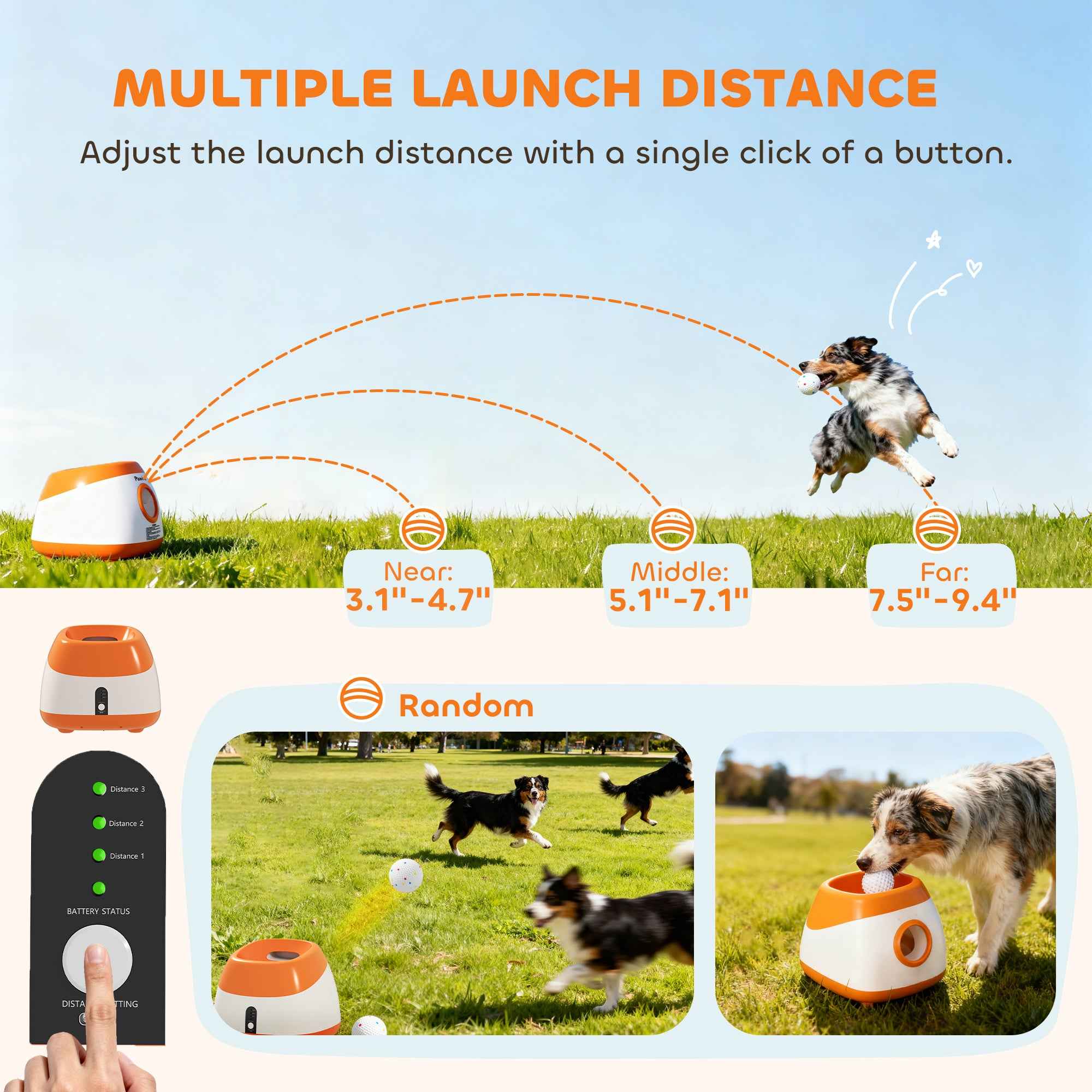 Automatic Dog Ball Launcher - 26-79 FT Remote Control