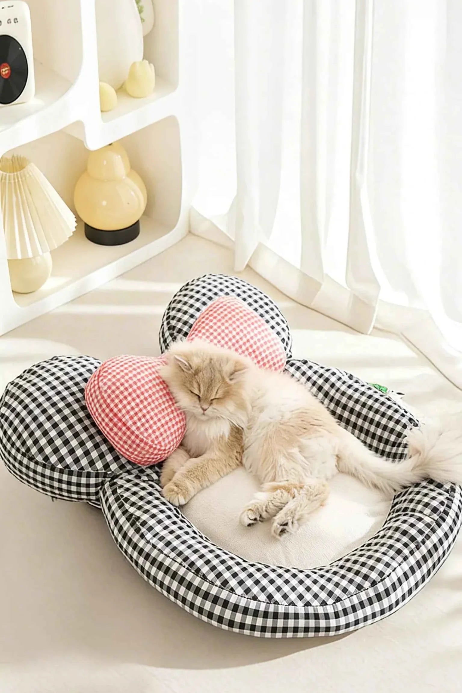 Pet Mat with Bow - Cartoon Plaid Design Bed