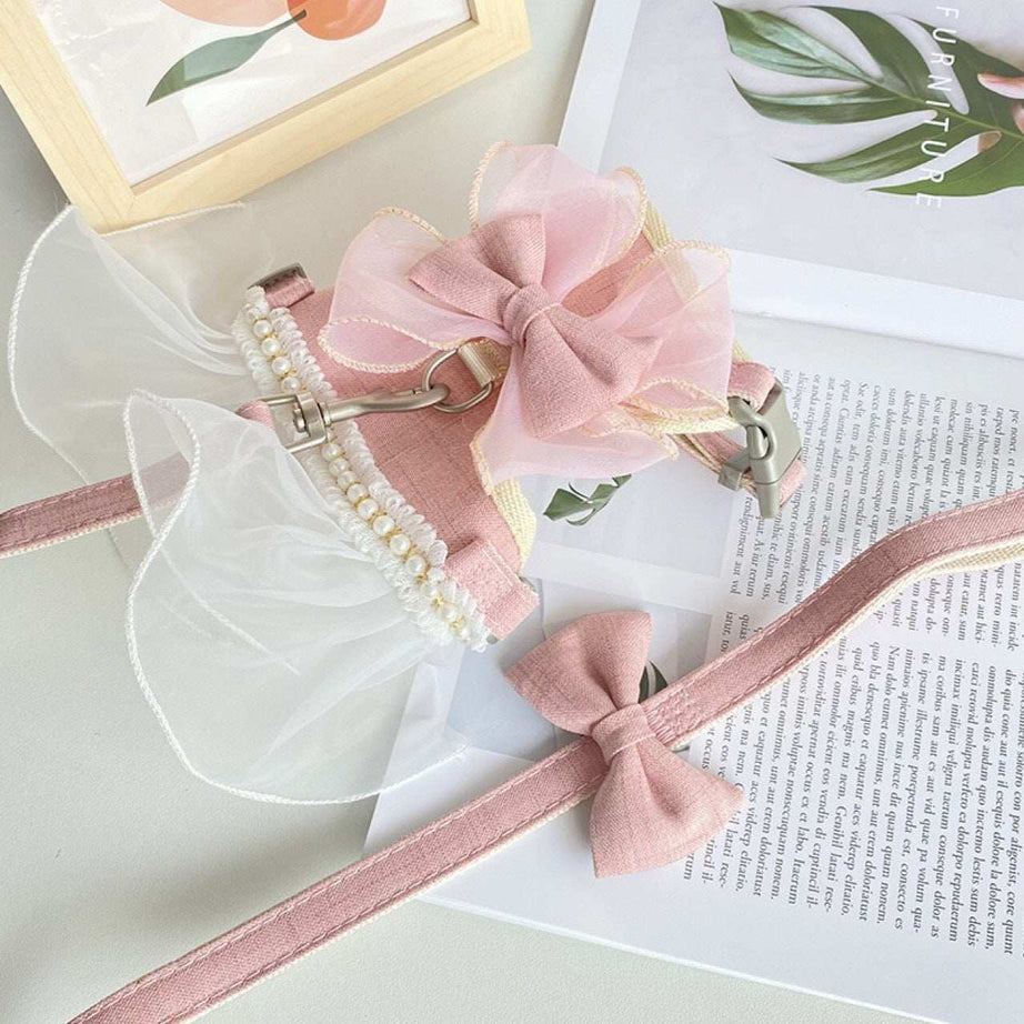 Decorative Bow Ballerina Style Tutu Princess Pet Harness and Matching Leash Set