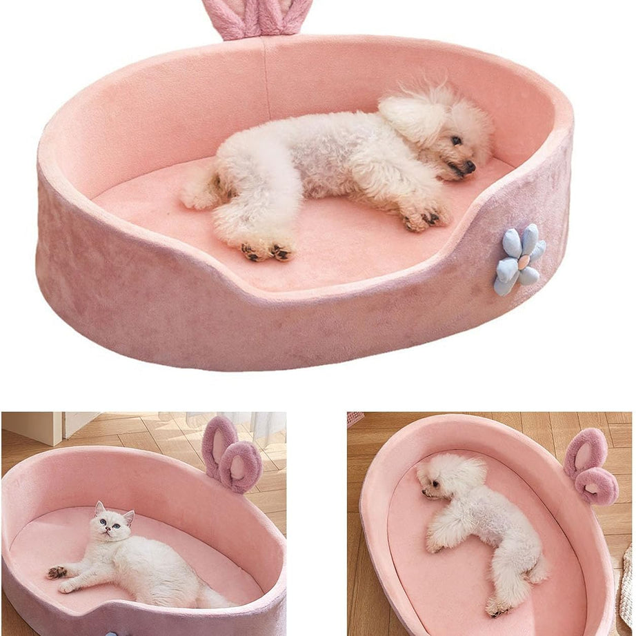 Pink Princess Pet Bed - Rabbit Ear Calming Cushion