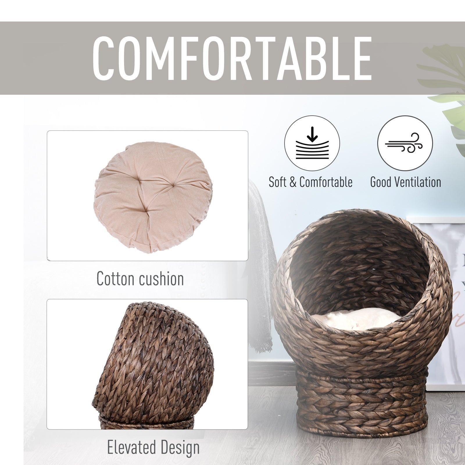 Cat Egg Chair Bed - Wicker Rotating Basket Elevated Stand