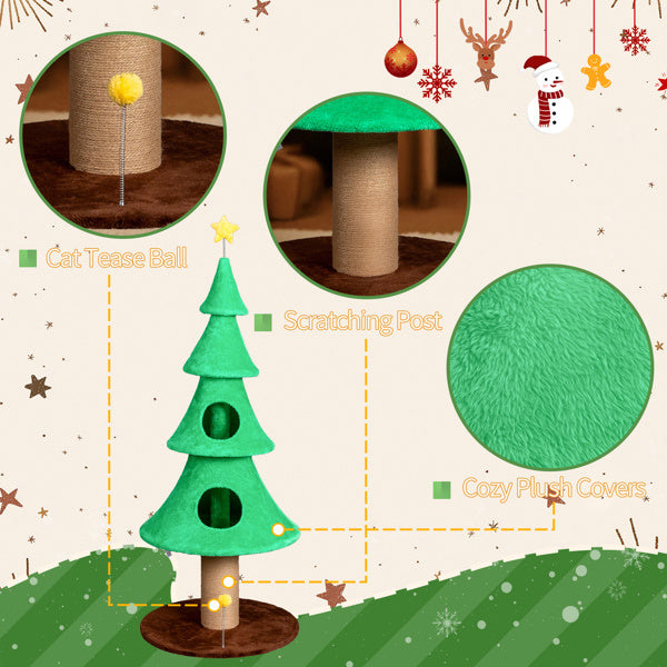 Christmas Tree Cat Tower - 59in Tall with Condos & Scratching Post