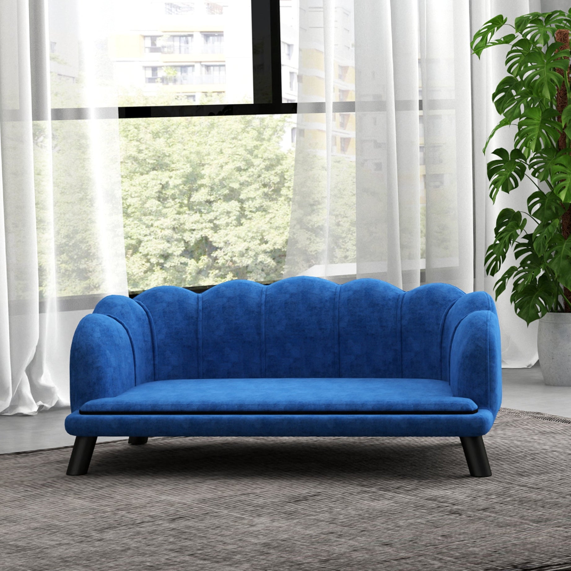 Dog Sofa Pearl Design - Velvet Cushion Birch Wood Legs