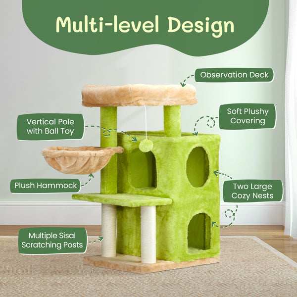 3-inch Yellow-green Speaker-shaped Double-layer Cat House  Hammock Cat Bed