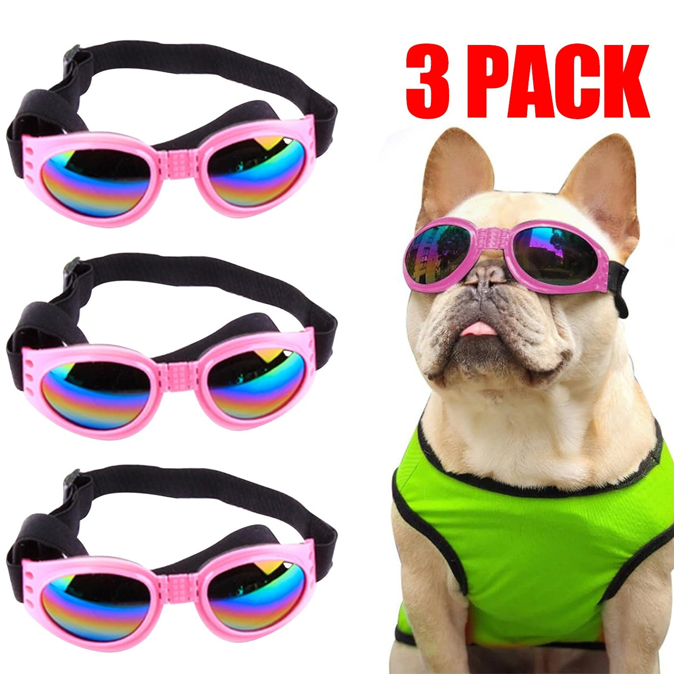 Pet Sunglasses UV Protection - 3 Pack Adjustable Dog Cat