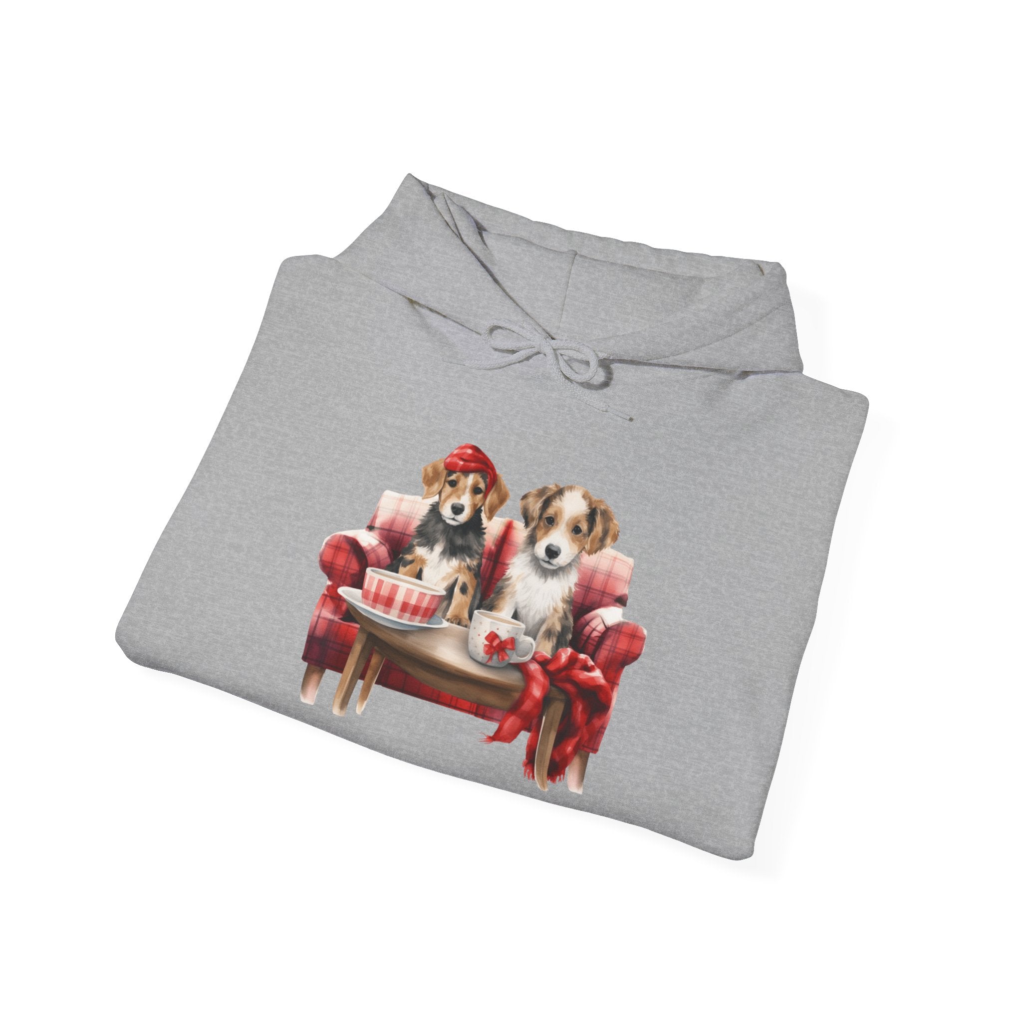 Christmas Hoodie - Festive Puppies on Sofa Design