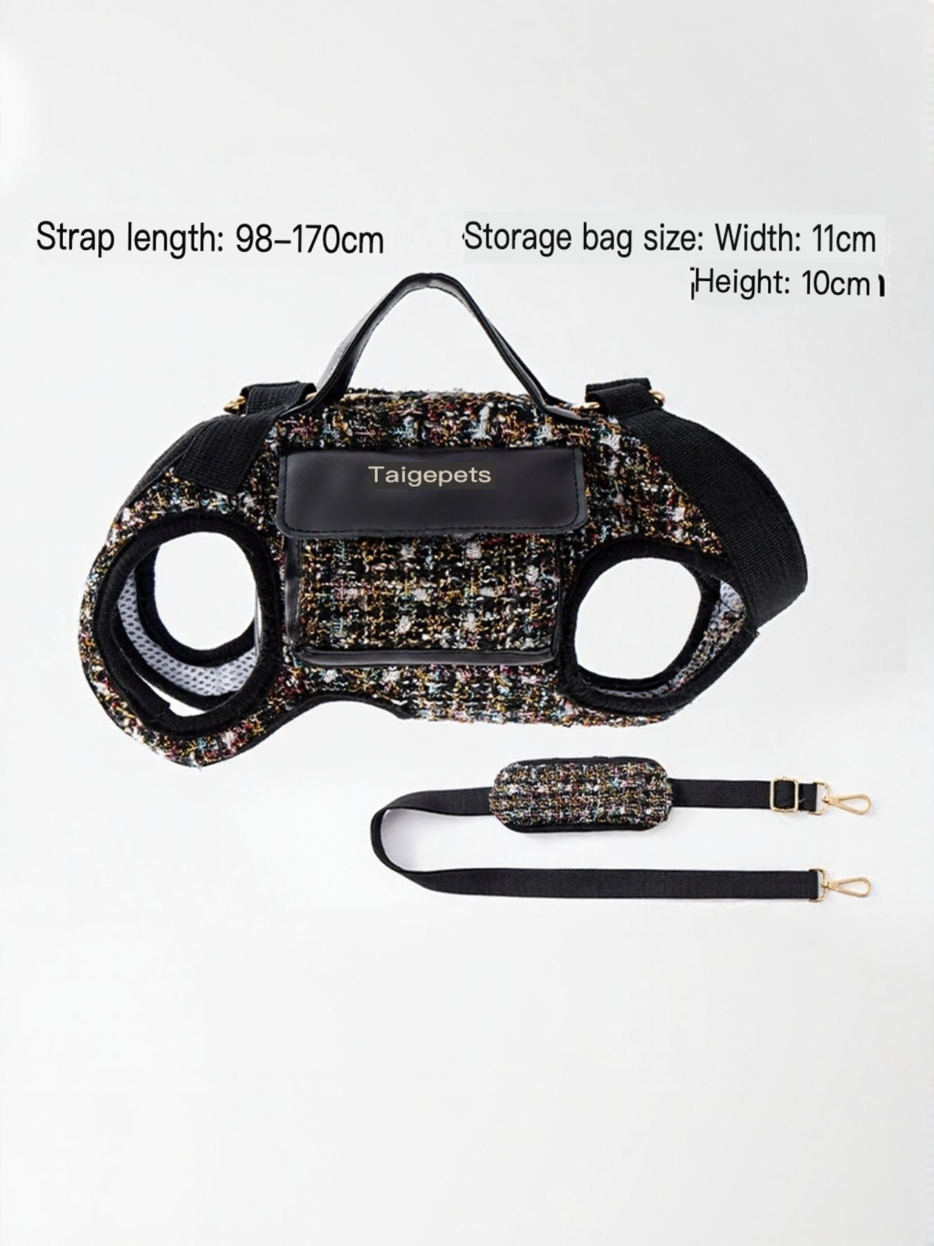 Tweed Pet Harness with Strap - Chic Carry Handle
