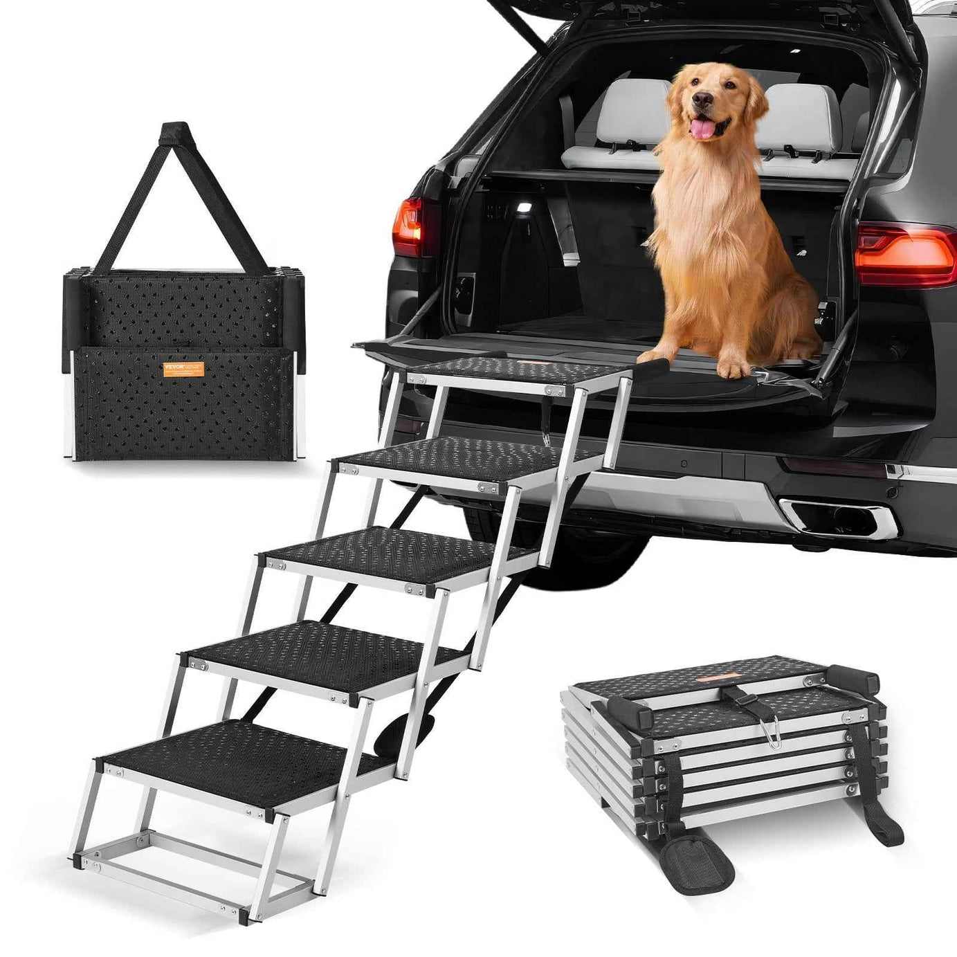 Folding Dog Stairs - 5 Step Aluminum Car Access 150lb