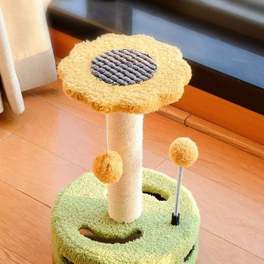 Cat Scratching Post Wooden - Interactive Toy with Dangling Balls