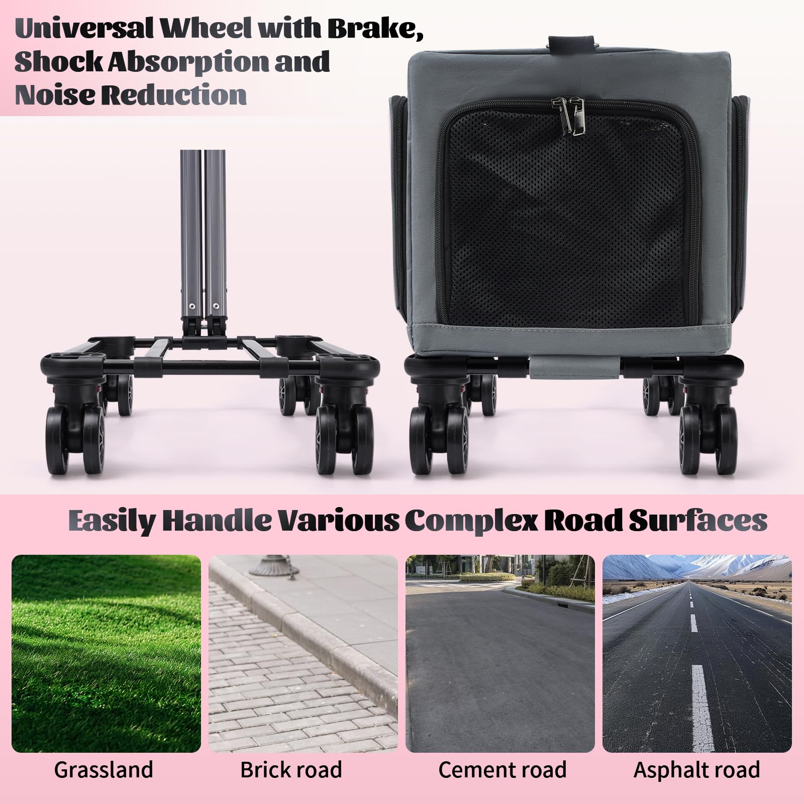 Rolling Pet Carrier with Wheels - 3-Sided Expandable Travel Bag Cats Dogs