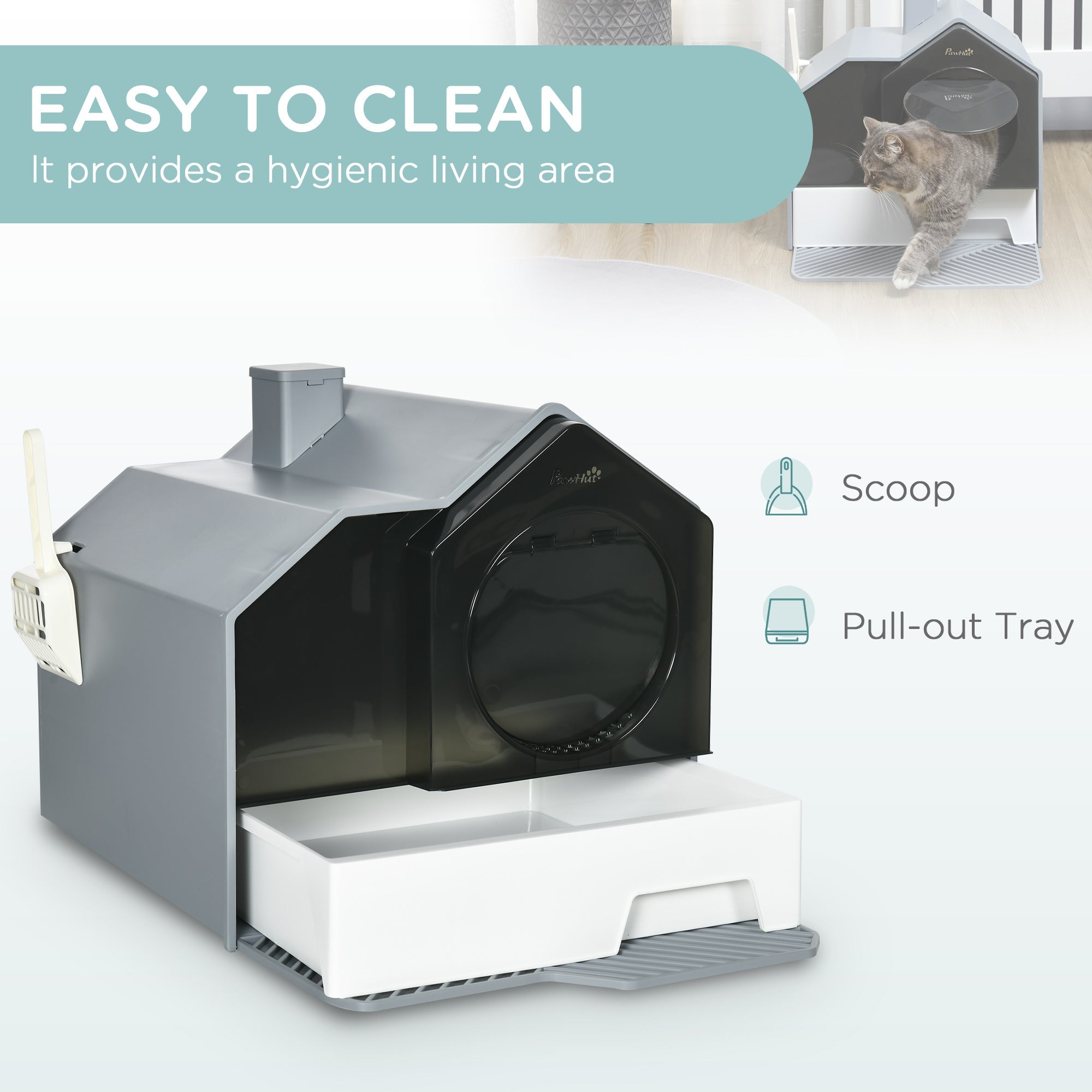 Hooded Cat Litter Box with Drawer & Mat - Odor Control