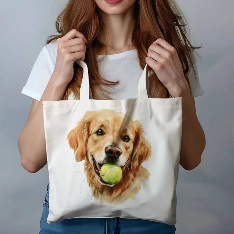 Golden Retriever Tote Bag with Tennis Ball Design