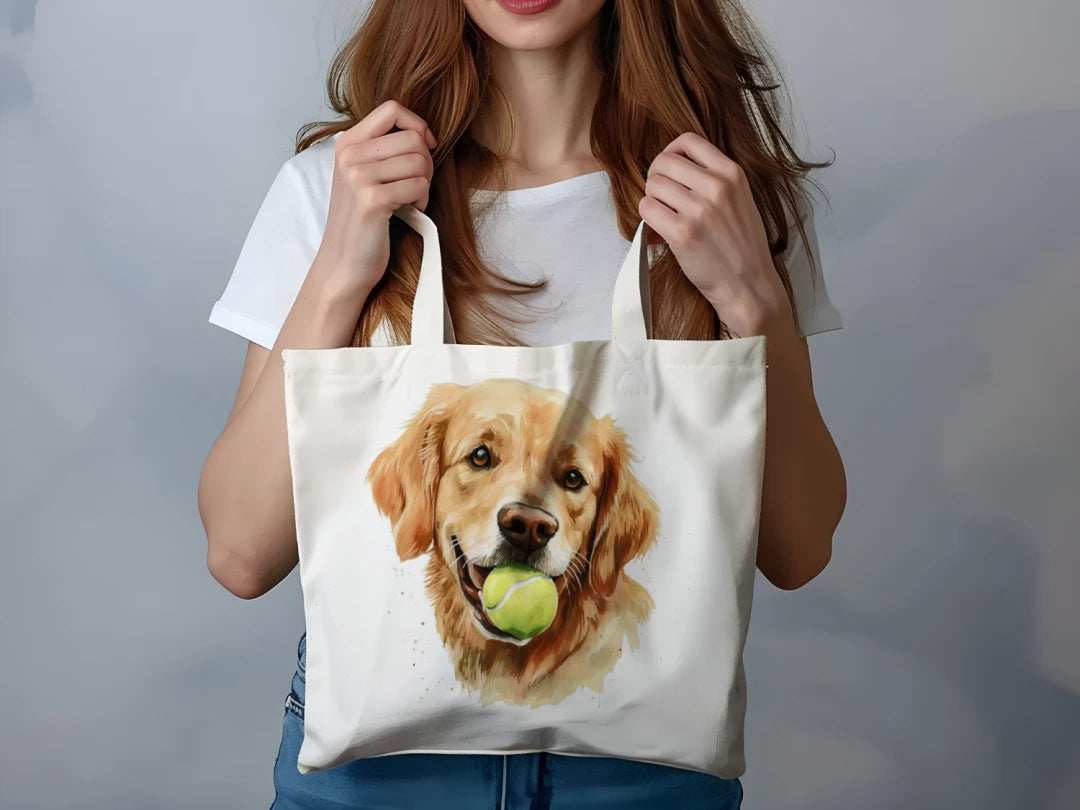 Golden Retriever Tote Bag with Tennis Ball Design