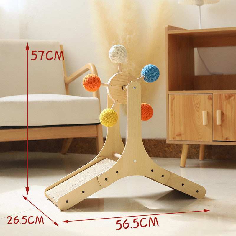 Interactive Wooden Cat Scratch Toy with Rotating Balls