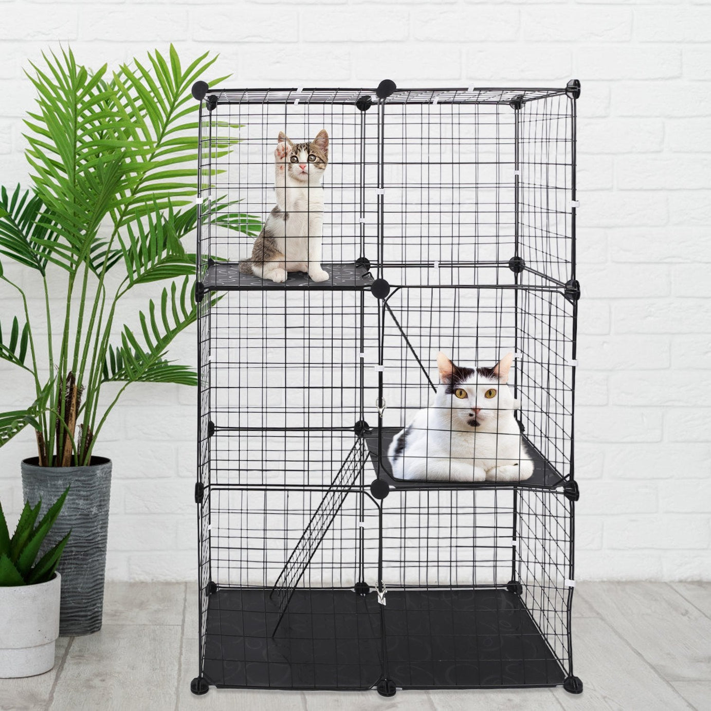 Cat Cage 3 Tier Indoor - Metal Playpen with Doors and Ladders