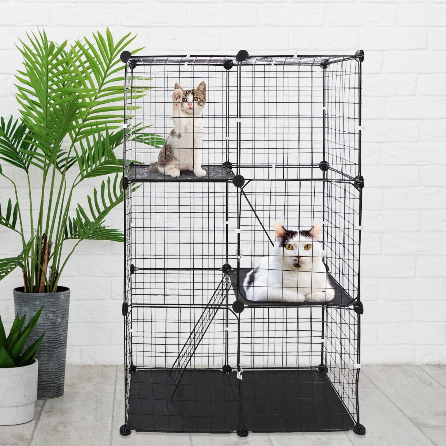 Cat Cage 3 Tier Indoor - Metal Playpen with Doors and Ladders