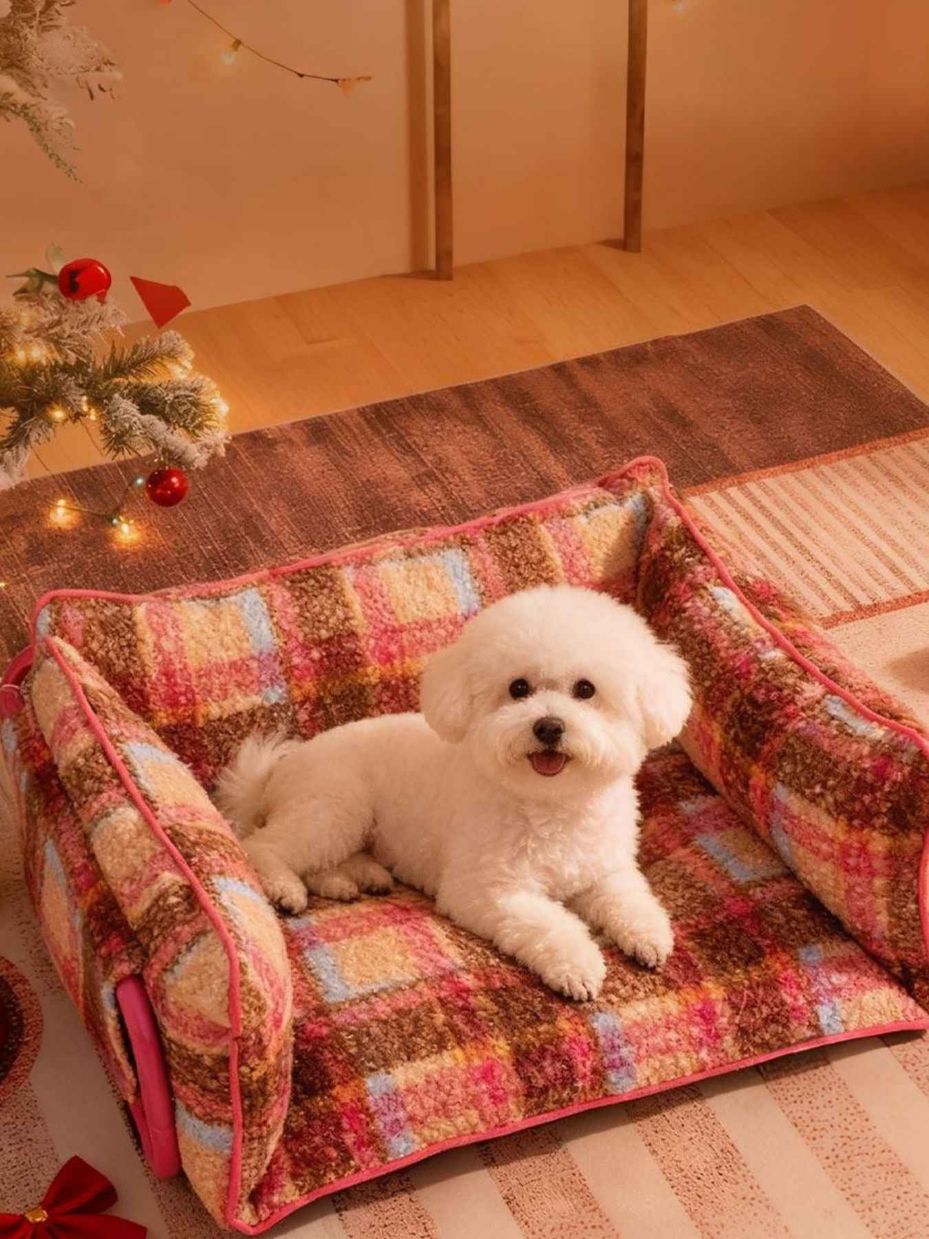 Pet Plaid Sofa Bed Plush - Foldable Couch for Cats and Dogs