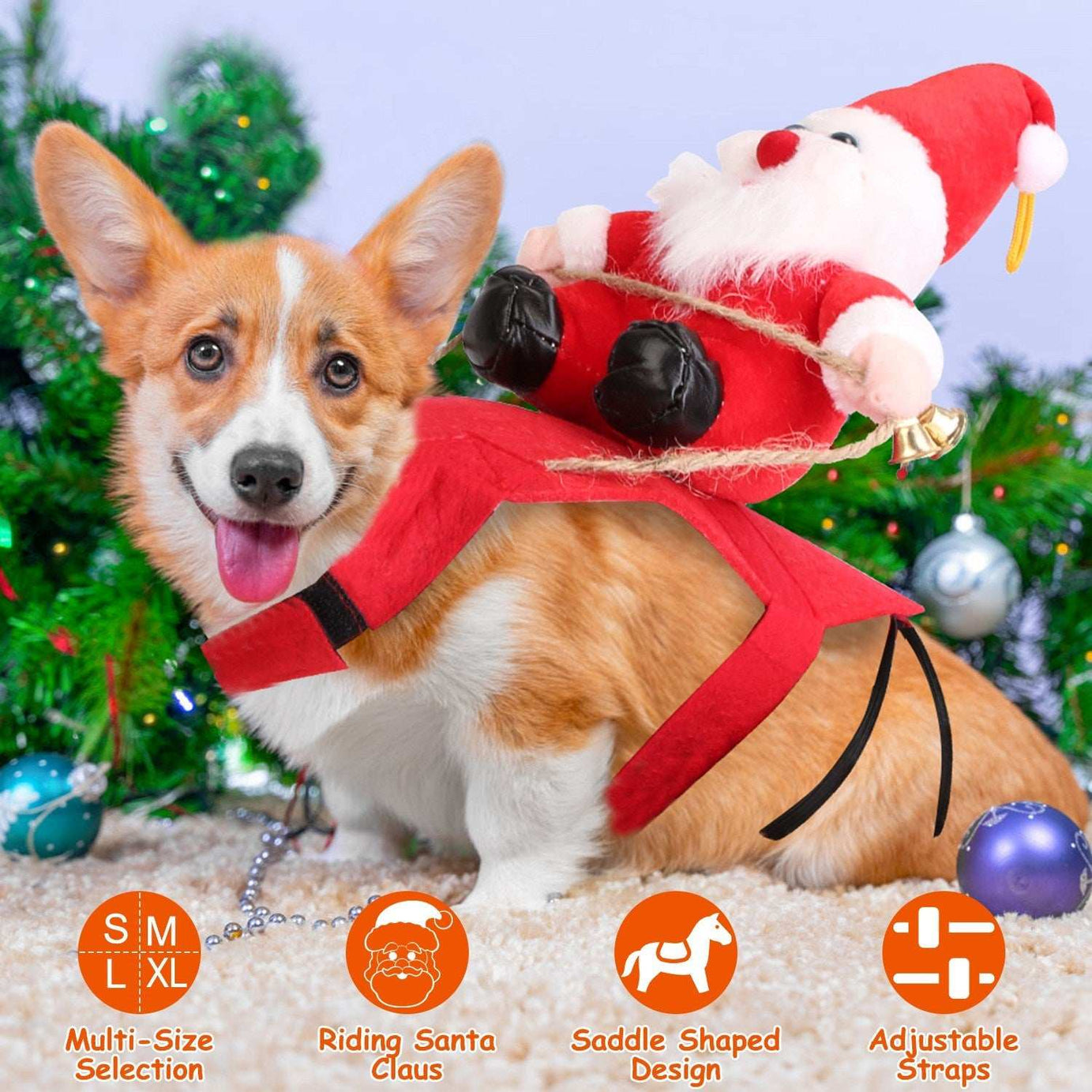 Christmas Santa Pet Outfit - Riding Style with Bell
