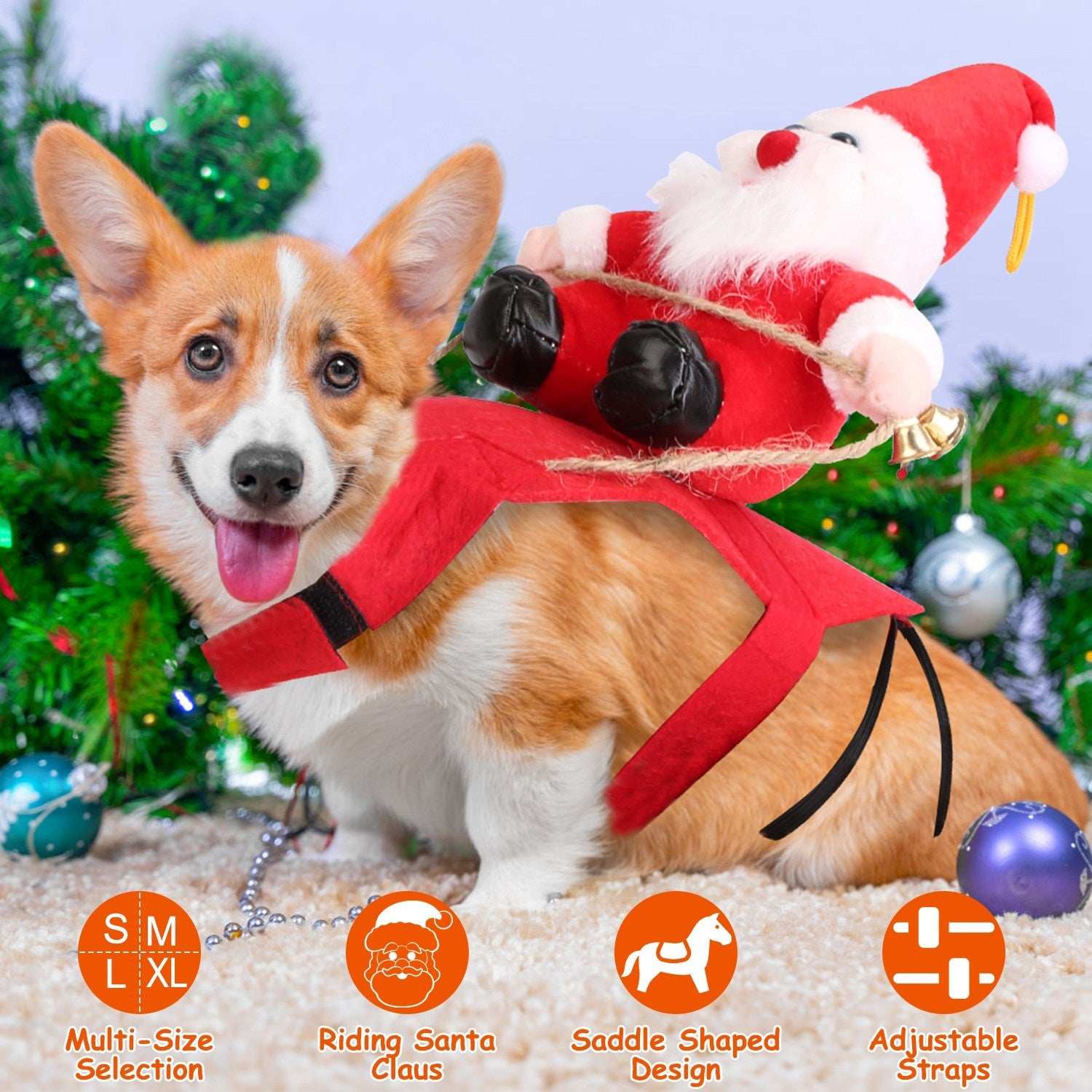 Christmas Santa Pet Outfit - Riding Style with Bell