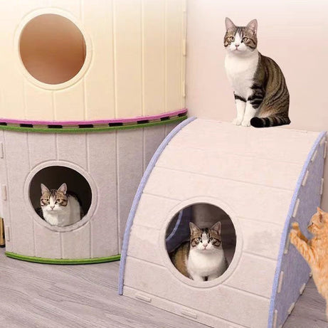 Enclosed Felt Cat House & Calming Bed for Multi-Cat Families