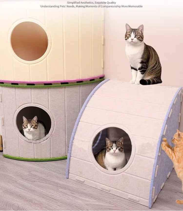 Enclosed Felt Cat House & Calming Bed for Multi-Cat Families