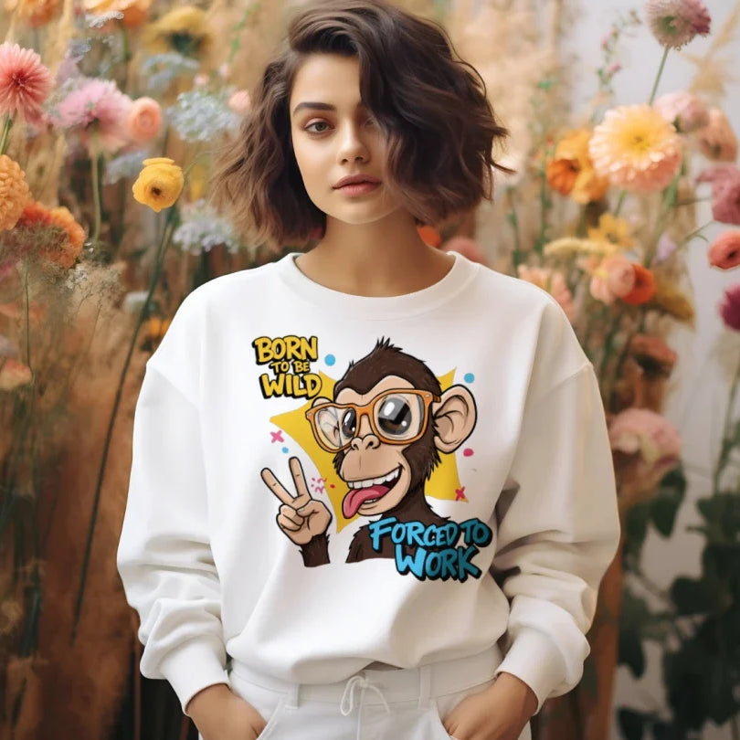 Funny Monkey Forced to Work Jerzees Sweatshirt