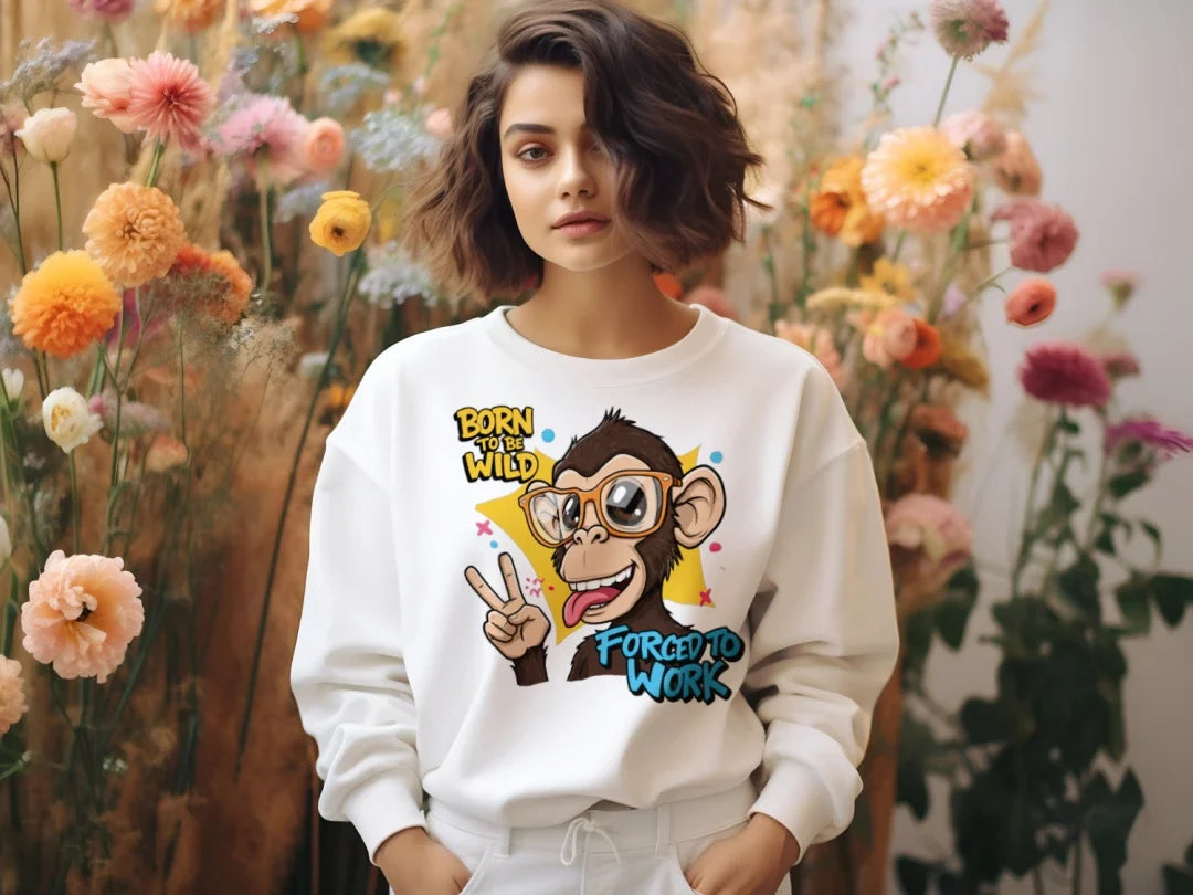 Funny Monkey Forced to Work Jerzees Sweatshirt