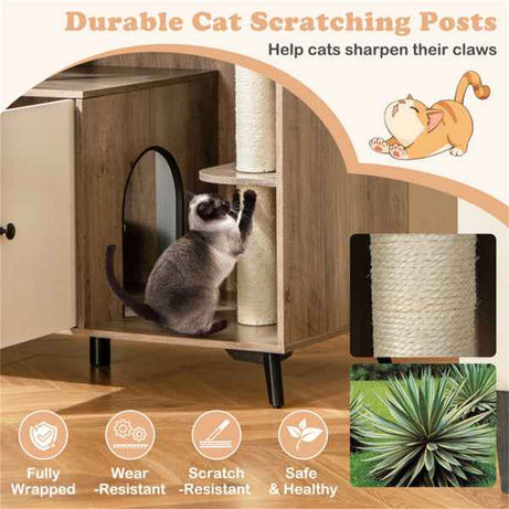 Cat Litter Box Enclosure Cabinet - 3-in-1 Scratching Post Condo Furniture