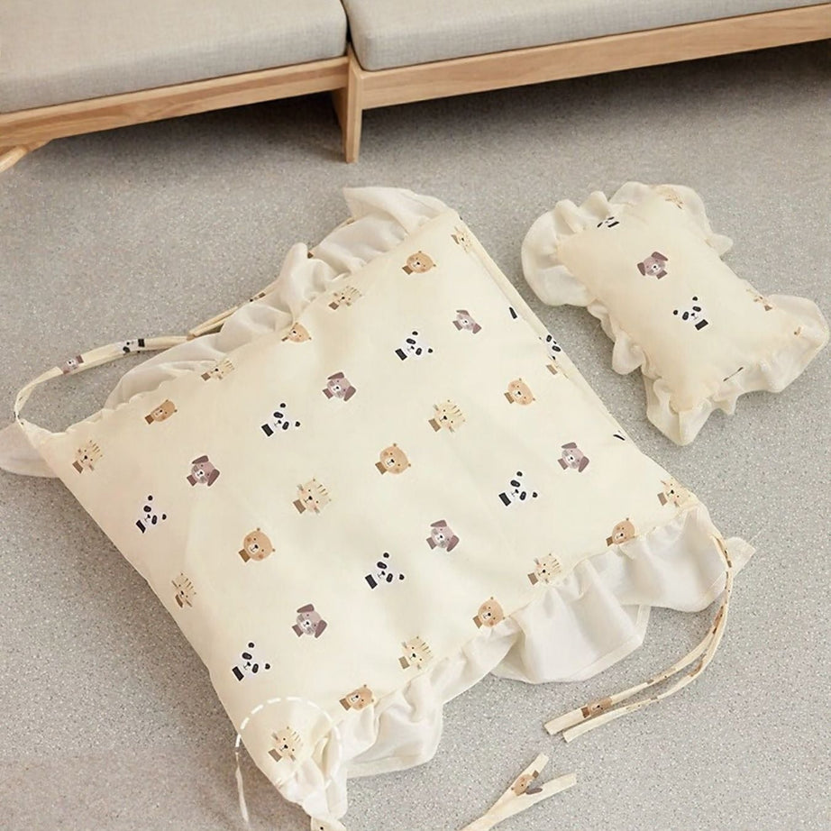 Wooden Pet Bed Frame - Miniature Bear Headboard with Bedding Set