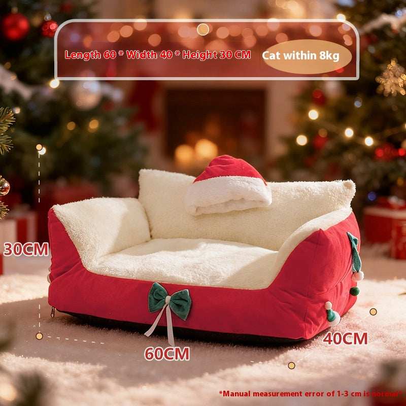Christmas Cat Bed for Winter Warmth - Cozy Bolster Pet Nest